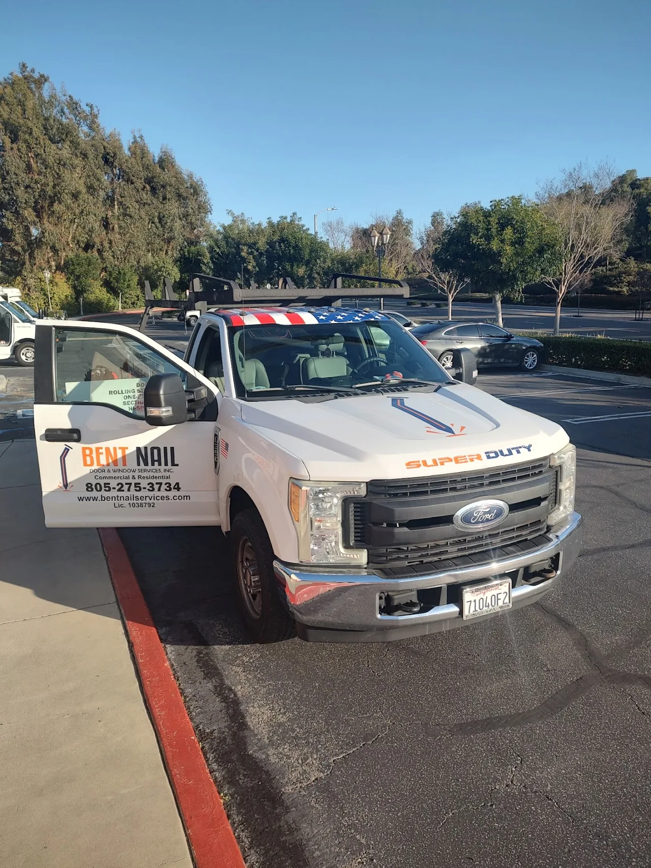 Bent Nail Door & Window Services Ford Super Duty service truck ready for door and window calls in Ventura County