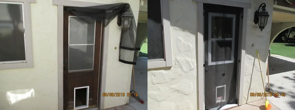 Pet door installed into a sliding glass door panel by Bent Nail Door & Window Services