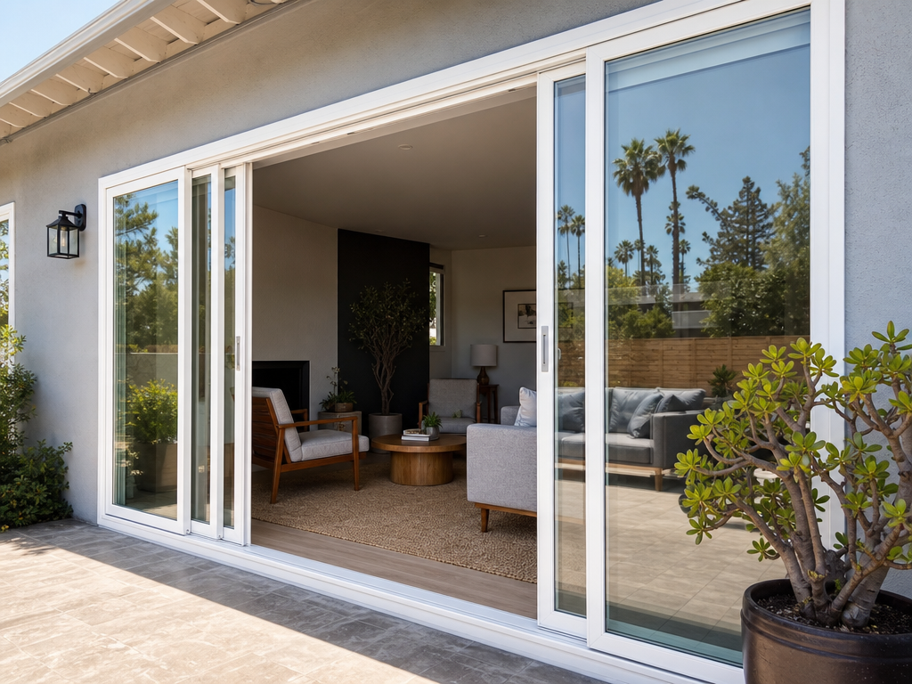 Modern residential sliding glass patio door installed by Bent Nail Door & Window Services